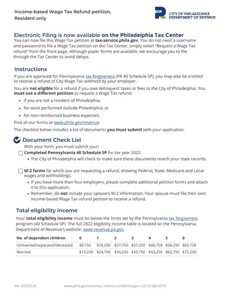 2022 City Of Philadelphia Pennsylvania Income Based Wage Tax Refund