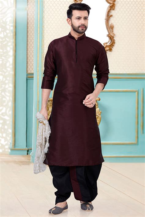 Plain Dark Wine Maroon Men Kurta Pajama MKPA04334