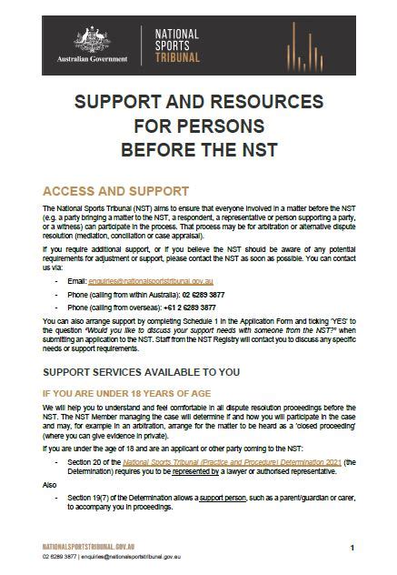 Support And Resources For Persons Appearing Before The Nst National