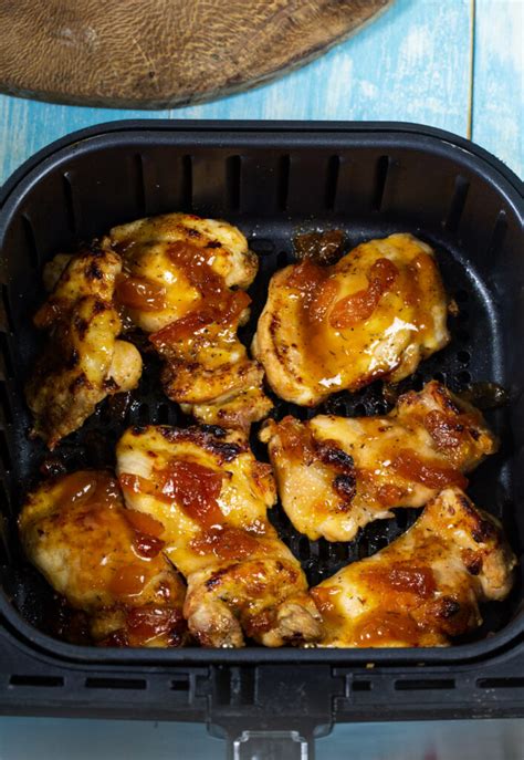 Air Fryer Spicy Peach Glazed Chicken Thighs - airfryerlove.com