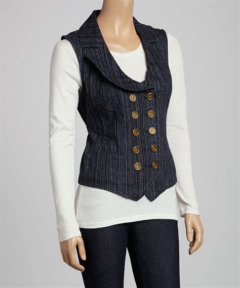 Navy Stripe Double Breasted Vest Zulily Striped Vests Double Breasted Vest Womens Vest