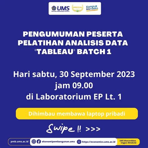 Pengumuman Peserta Pelatihan Analisis Data Dengan Tableau Ekonomi