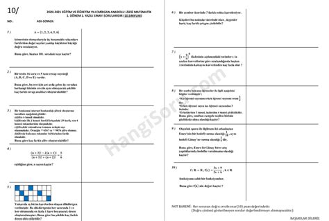 10 Sınıf Matematik 1 Dönem 1 Yazılı Soruları 2021 2022