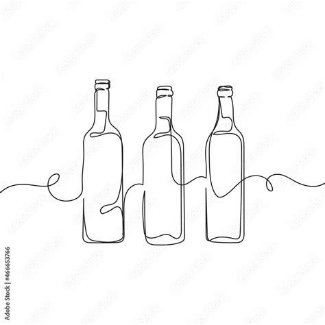 Vector Continuous One Single Line Drawing Icon Of Bottles Of Wine