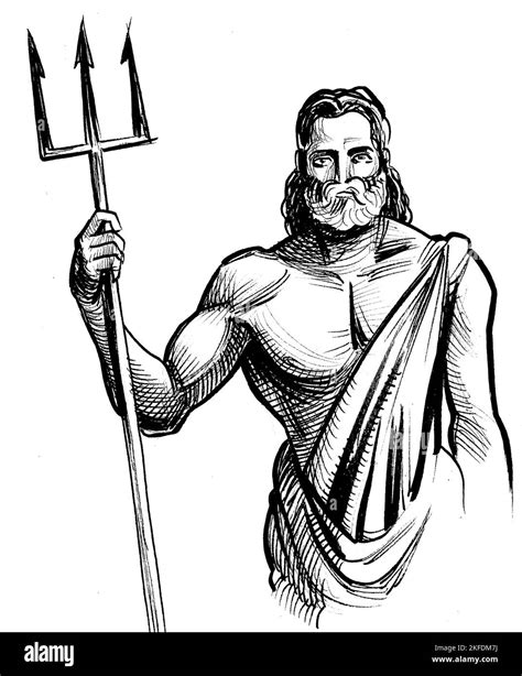 Poseidon Black And White Poseidon Charcoal Drawing Behance