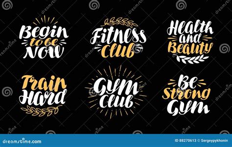 Fitness Gym Bodybuilding Label Sport Symbol Set Lettering