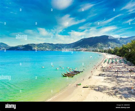 Aerial View With Drone. Tourists at Patong beach in Phuket Island ...