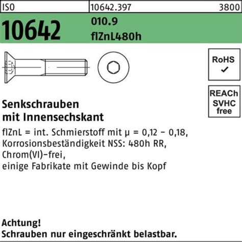 100er PACK Stk 106423970120045 Senkschraube ISO 10642 Innensechskant M