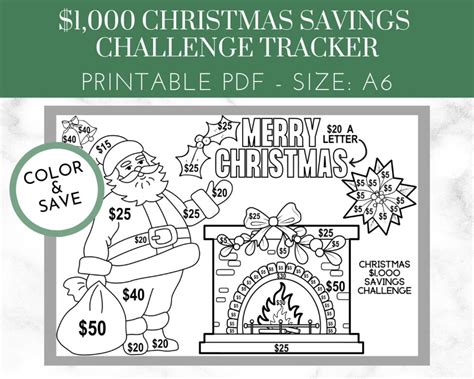 Christmas Savings Challenge Printable 1 000 Dollar Savings Challenge A6