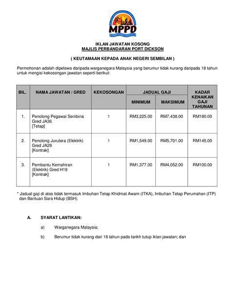 Pdf Iklan Jawatan Kosong Majlis Perbandaran Port Jadual Gaji