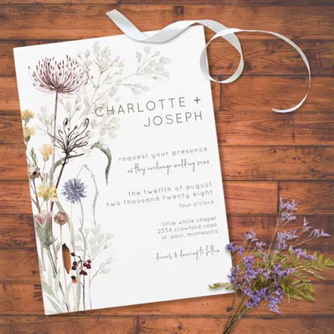 Boho Wildflowers Modern Floral Wedding Invitation Zazzle