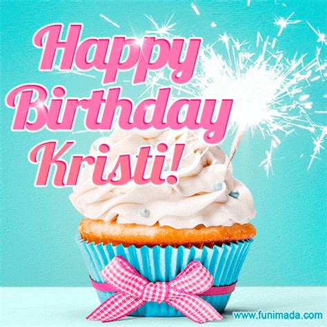 Happy Birthday Kristi! Elegang Sparkling Cupcake GIF Image. | Funimada.com