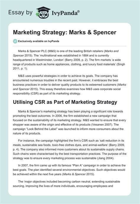 Marketing Strategy Marks Spencer 1195 Words Assessment Example