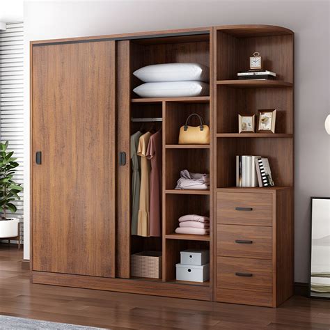 Modern Wood Wardrobe Armoire With Sliding Doors Shelves And Soft