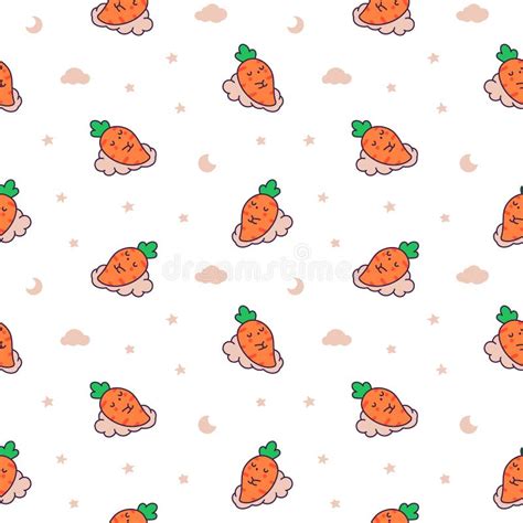 Kawaii Carrot With Funny Faces Seamless Pattern Stock Vector