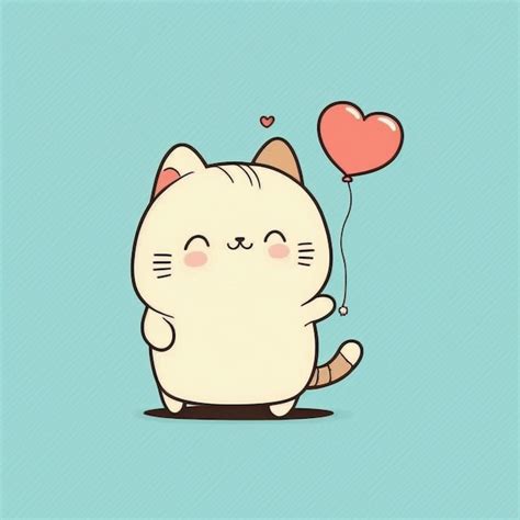 Gato kawaii con corazón para el día de san valentín Foto Premium