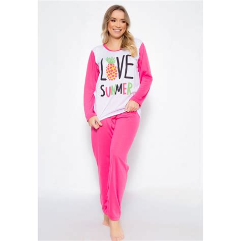 Pijama Longo Estampado De Personagens Rosa Escuro G Compra Facil Lingerie
