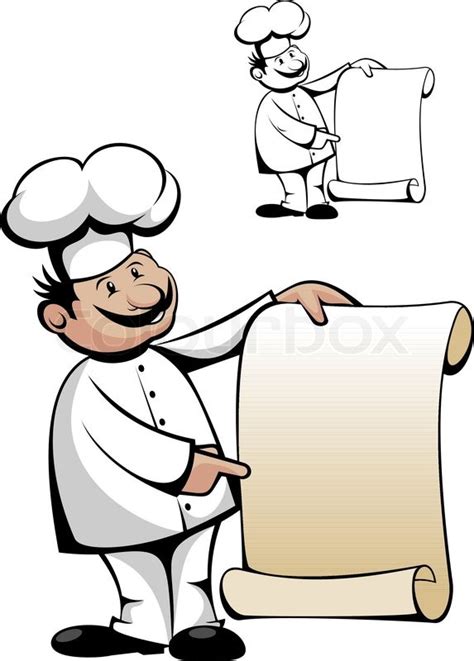 Chef in Uniform mit Menü auf weiß isoliert Vektorgrafik Colourbox