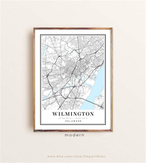 Wilmington Delaware map Wilmington DE map Wilmington city | Etsy