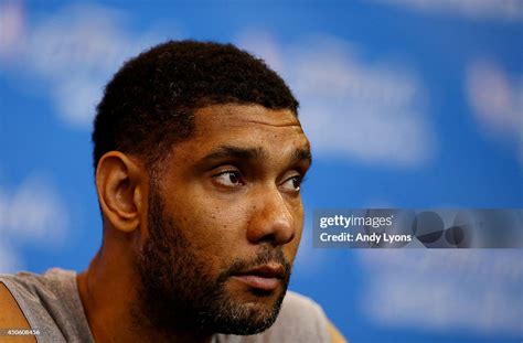 Tim Duncan Of The San Antonio Spurs Speaks To The Media On An Off Day