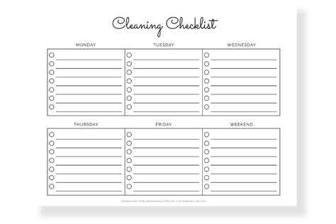 Blank Printable House Cleaning Checklists