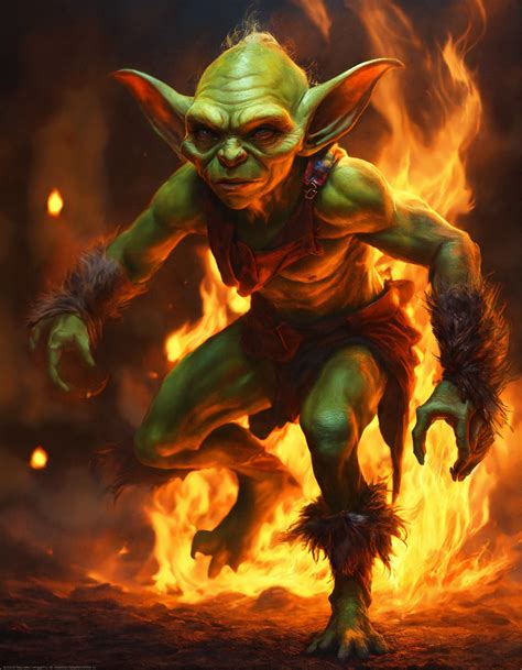 Lexica Spirit Of A Goblin In Fire Digital Painting Hyperrealistic