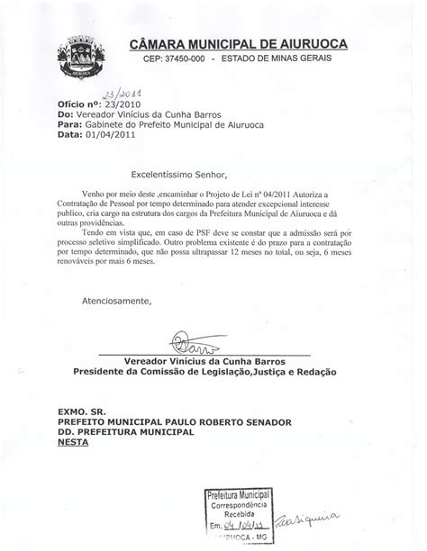 Exemplo De Oficio Para Prefeito Municipal Novo Exemplo