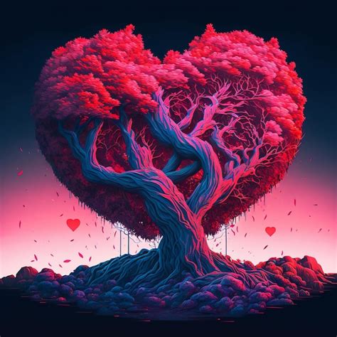 Premium Photo Red Love Tree Heartshaped Tree Digital Painting Artwork