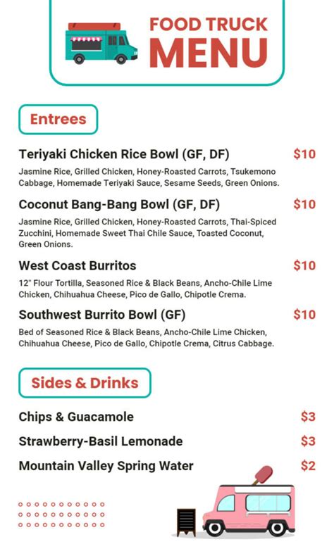 Free Editable Food Truck Menu Templates