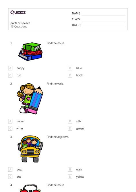 50 Parts Of Speech Worksheets For Kindergarten On Quizizz Free And Printable