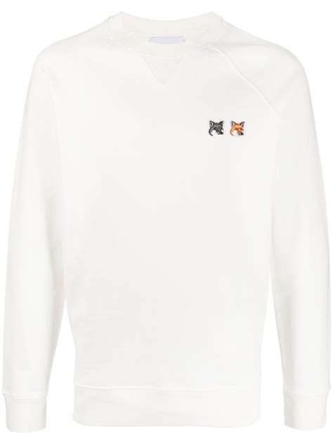 Maison Kitsun Fox Patch Crew Neck Sweatshirt Neutrals Farfetch Tw