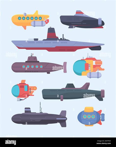 Underwater boat. Submarines diving ocean exploration vector cartoon ...