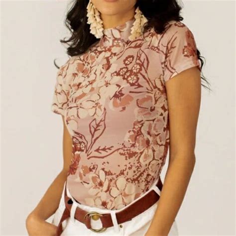 Joyfolie Evi Nude Pink Floral Top Sheer In