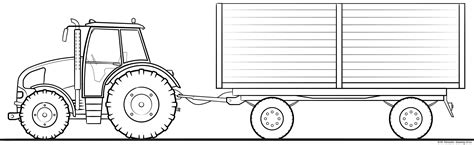 Tractor With Trailer Coloring Page Line Art Illustrations