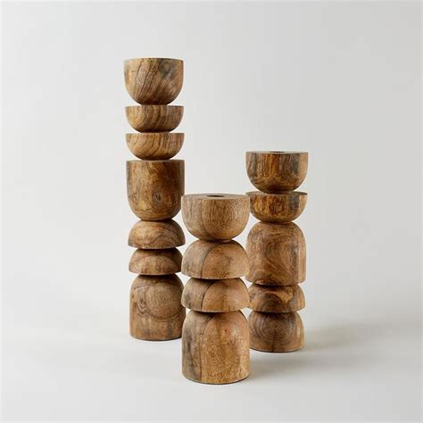 Candle Stand Recycled Mango Wood Natural Alev Sculpture Candle