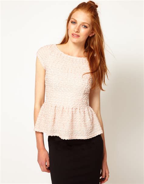 Lyst River Island Textured Peplum Top In Pink