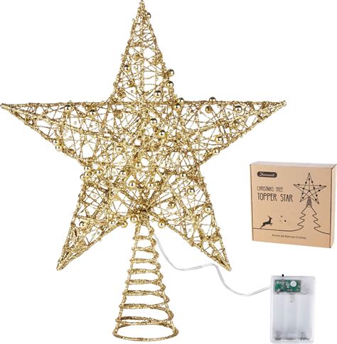 Amazon De Homewit Glitzernde Weihnachtsbaumspitze Stern Aus Metall