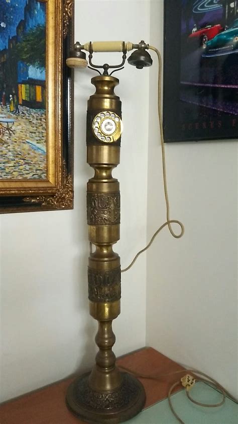 Vintage Brass Floor Standing Telephone W Rotary Dial Majesty Made In