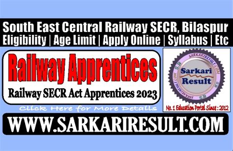 Railway Secr Bilaspur Apprentices Online Form For Post