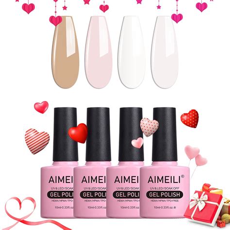 AIMEILI 4 Couleurs 10ml Vernis Gel Semi Permanent Naturel Nude Blanc Laiteux Rose Lot Vernis à