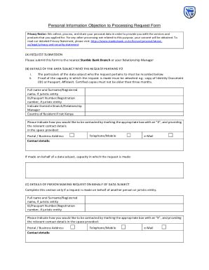 Fillable Online Personal Information Objection To Processing Request