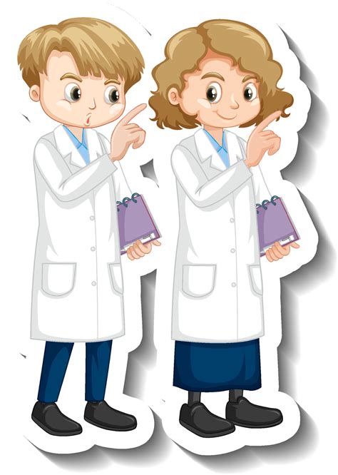 Cartoon character sticker with children in science gown 3521536 Vector ...