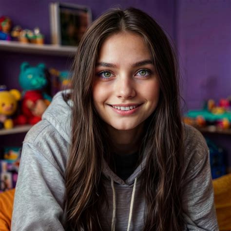 Premium Photo A Beautiful Young Girl In A Purple Sweatshirt A