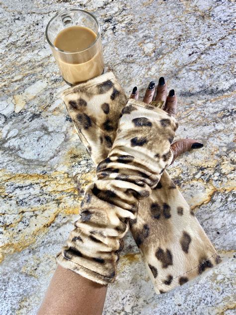 Fingerless Gloves Fingerless Mitten Long Arm Warmer Leopard Prints