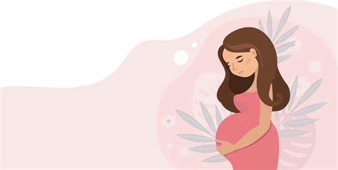 Pregnant Cute Woman Holding Her Belly Pregnancy Vector Illustration