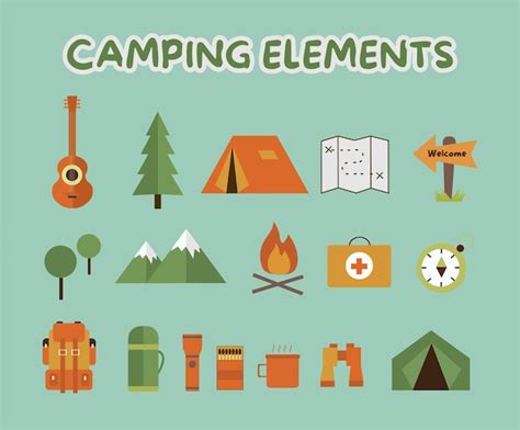 Conjunto De Elementos De Camping Vectorial Vector Premium