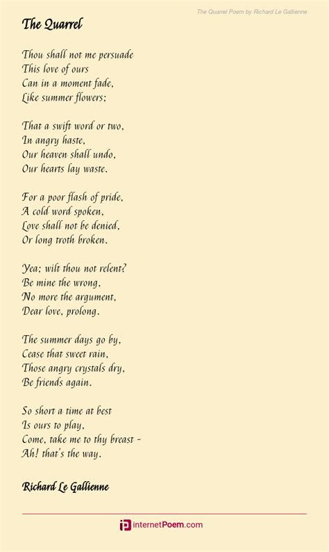 The Quarrel Poem By Richard Le Gallienne