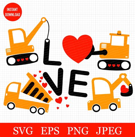 Construction Bulldozer Valentine Svg Excavator Valentine Svg Dump