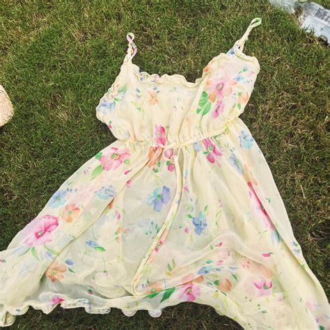 Yellow Floral Babydoll Dress Lingerie With And Depop