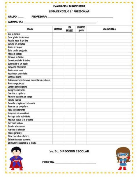 Las Mejores Ideas De Listas De Cotejo Evaluaciones Para Preescolar